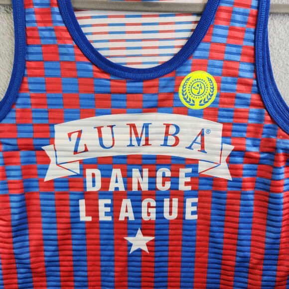Zumba Top Womens XL Blue Red Jersey Tank Dance League Fitness Aerobics American - Picture 2 of 9